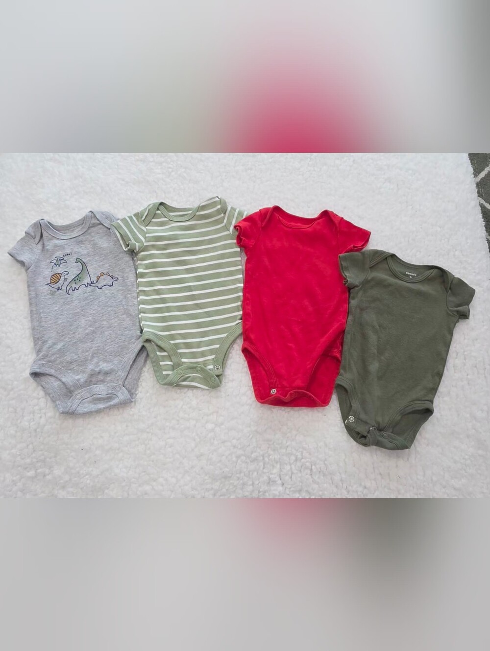 Carter's Baby Short-Sleeve Bodysuits — Red, Olive, Gray, Green Stripe